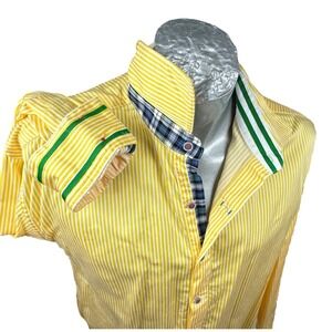 Robert Graham X Mens Shirt Size 2XL Yellow Stripe Green Plaid Accents Cotton